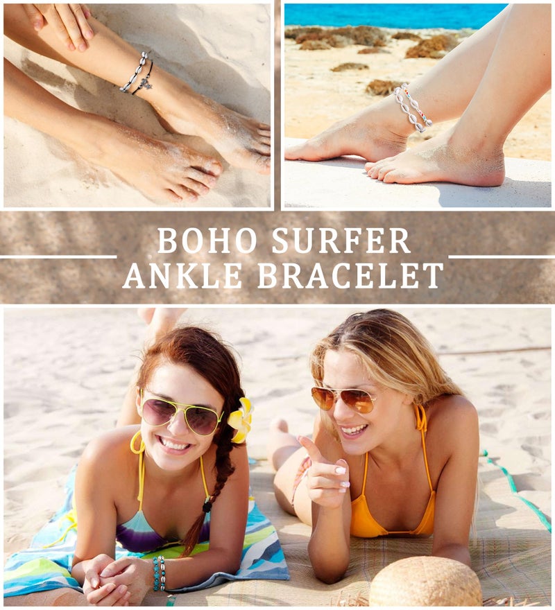 LOYALLOOK 10PCS Shell Turtle Ankle Bracelets Handmade Boho Anklet Jewelry Adjustable Natural Cowrie Shell Beach Bead Anklet for Women - Image 3